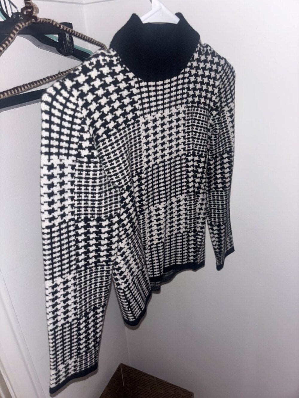 White and Black Patterned Sweater